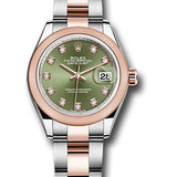 Rolex Steel and Everose Gold Rolesor Lady-Datejust 28 Watch - Domed Bezel - Olive Green Diamond Dial - Oyster Bracelet - 279161 ogdo