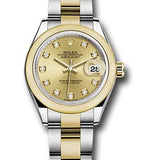 Rolex Steel and Yellow Gold Rolesor Lady-Datejust 28 Watch - Domed Bezel - Champagne Diamond Dial - Oyster Bracelet - 279163 chdo