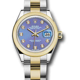 Rolex Steel and Yellow Gold Rolesor Lady-Datejust 28 Watch - Domed Bezel - Lavender Diamond Dial - Oyster Bracelet - 279163 ldo