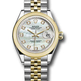 Rolex Steel and Yellow Gold Rolesor Lady-Datejust 28 Watch - Domed Bezel - White Mother-Of-Pearl Diamond Dial - Jubilee Bracelet - 279163 mdj