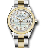 Rolex Steel and Yellow Gold Rolesor Lady-Datejust 28 Watch - Domed Bezel - White Mother-Of-Pearl Diamond Dial - Oyster Bracelet - 279163 mdo