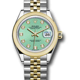 Rolex Steel and Yellow Gold Rolesor Lady-Datejust 28 Watch - Domed Bezel - Mint Green Diamond Dial - Jubilee Bracelet - 279163 mgdj