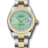 Rolex Steel and Yellow Gold Rolesor Lady-Datejust 28 Watch - Domed Bezel - Mint Green Diamond Dial - Oyster Bracelet - 279163 mgdo