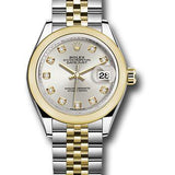 Rolex Steel and Yellow Gold Rolesor Lady-Datejust 28 Watch - Domed Bezel - Silver Diamond Dial - Jubilee Bracelet - 279163 sdj