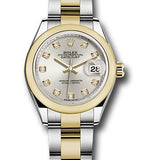 Rolex Steel and Yellow Gold Rolesor Lady-Datejust 28 Watch - Domed Bezel - Silver Diamond Dial - Oyster Bracelet - 279163 sdo