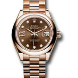 Rolex Everose Gold Lady-Datejust 28 Watch - Domed Bezel - Chocolate Diamond Star Dial - President Bracelet - 279165 cho9dix8dp