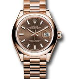 Rolex Everose Gold Lady-Datejust 28 Watch - Domed Bezel - Chocolate Index Dial - President Bracelet - 279165 choip