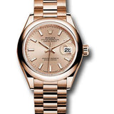 Rolex Everose Gold Lady-Datejust 28 Watch - Domed Bezel - Pink Sundust Index Dial - President Bracelet - 279165 pip