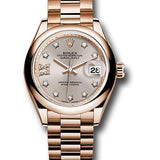 Rolex Everose Gold Lady-Datejust 28 Watch - Domed Bezel - Silver Sundust Diamond Star Dial - President Bracelet - 279165 s9dix8dp