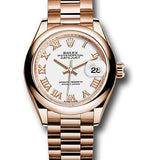 Rolex Everose Gold Lady-Datejust 28 Watch - Domed Bezel - White Roman Dial - President Bracelet - 279165 wrp