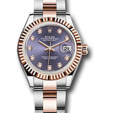 Rolex Steel and Everose Gold Rolesor Lady-Datejust 28 Watch - Fluted Bezel - Aubergine Diamond Dial - Oyster Bracelet - 279171 audo