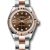 Rolex Steel and Everose Gold Rolesor Lady-Datejust 28 Watch - Fluted Bezel - Chocolate Diamond Star Dial - Oyster Bracelet - 279171 cho9dix8do