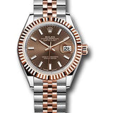 Rolex Steel and Everose Gold Rolesor Lady-Datejust 28 Watch - Fluted Bezel - Chocolate Index Dial - Jubilee Bracelet - 279171 choij