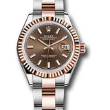 Rolex Steel and Everose Gold Rolesor Lady-Datejust 28 Watch - Fluted Bezel - Chocolate Index Dial - Oyster Bracelet - 279171 choio