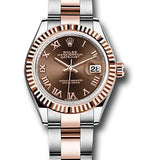 Rolex Steel and Everose Gold Rolesor Lady-Datejust 28 Watch - Fluted Bezel - Chocolate Roman Dial - Oyster Bracelet - 279171 choro