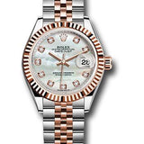 Rolex Steel and Everose Gold Rolesor Lady-Datejust 28 Watch - Fluted Bezel - White Mother-Of-Pearl Diamond Dial - Jubilee Bracelet - 279171 mdj