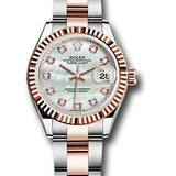 Rolex Steel and Everose Gold Rolesor Lady-Datejust 28 Watch - Fluted Bezel - White Mother-Of-Pearl Diamond Dial - Oyster Bracelet - 279171 mdo