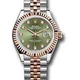 Rolex Steel and Everose Gold Rolesor Lady-Datejust 28 Watch - Fluted Bezel - Olive Green Diamond Dial - Jubilee Bracelet - 279171 ogdj