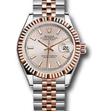 Rolex Steel and Everose Gold Rolesor Lady-Datejust 28 Watch - Fluted Bezel - Sundust Index Dial - Jubilee Bracelet - 279171 suij