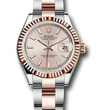 Rolex Steel and Everose Gold Rolesor Lady-Datejust 28 Watch - Fluted Bezel - Sundust Index Dial - Oyster Bracelet - 279171 suio