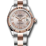 Rolex Steel and Everose Gold Rolesor Lady-Datejust 28 Watch - Fluted Bezel - Sundust Roman Dial - Oyster Bracelet - 279171 suro