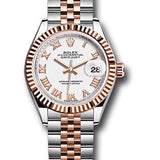 Rolex Steel and Everose Gold Rolesor Lady-Datejust 28 Watch - Fluted Bezel - White Roman Dial - Jubilee Bracelet - 279171 wrj