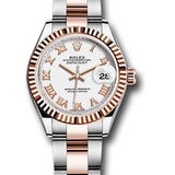 Rolex Steel and Everose Gold Rolesor Lady-Datejust 28 Watch - Fluted Bezel - White Roman Dial - Oyster Bracelet - 279171 wro