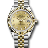 Rolex Steel and Yellow Gold Rolesor Lady-Datejust 28 Watch - Fluted Bezel - Champagne Diamond Dial - Jubilee Bracelet - 279173 chdj