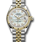 Rolex Steel and Yellow Gold Rolesor Lady-Datejust 28 Watch - Fluted Bezel - White Mother-Of-Pearl Diamond Dial - Jubilee Bracelet - 279173 mdj