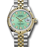 Rolex Steel and Yellow Gold Rolesor Lady-Datejust 28 Watch - Fluted Bezel - Mint Green Diamond Dial - Jubilee Bracelet - 279173 mgdj