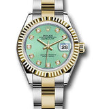 Rolex Steel and Yellow Gold Rolesor Lady-Datejust 28 Watch - Fluted Bezel - Mint Green Diamond Dial - Oyster Bracelet - 279173 mgdo