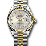 Rolex Steel and Yellow Gold Rolesor Lady-Datejust 28 Watch - Fluted Bezel - Silver Diamond Dial - Jubilee Bracelet - 279173 sdj