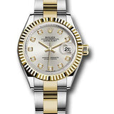 Rolex Steel and Yellow Gold Rolesor Lady-Datejust 28 Watch - Fluted Bezel - Silver Diamond Dial - Oyster Bracelet - 279173 sdo