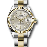 Rolex Steel and Yellow Gold Rolesor Lady-Datejust 28 Watch - Fluted Bezel - Silver Index Dial - Oyster Bracelet - 279173 sio