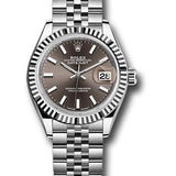 Rolex Steel and White Gold Rolesor Lady-Datejust 28 Watch - Fluted Bezel - Dark Grey Index Dial - Jubilee Bracelet - 279174 dgij