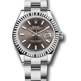 Rolex Steel and White Gold Rolesor Lady-Datejust 28 Watch - Fluted Bezel - Dark Grey Index Dial - Oyster Bracelet - 279174 dgio