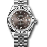 Rolex Steel and White Gold Rolesor Lady-Datejust 28 Watch - Fluted Bezel - Dark Grey Roman Dial - Jubilee Bracelet - 279174 dgrj