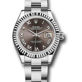 Rolex Steel and White Gold Rolesor Lady-Datejust 28 Watch - Fluted Bezel - Dark Grey Roman Dial - Oyster Bracelet - 279174 dgro