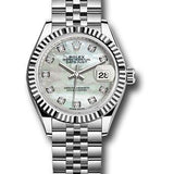 Rolex Steel and White Gold Rolesor Lady-Datejust 28 Watch - Fluted Bezel - White Mother-Of-Pearl Diamond Dial - Jubilee Bracelet - 279174 mdj