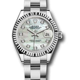 Rolex Steel and White Gold Rolesor Lady-Datejust 28 Watch - Fluted Bezel - White Mother-Of-Pearl Diamond Dial - Oyster Bracelet - 279174 mdo