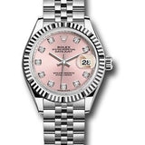 Rolex Steel and White Gold Rolesor Lady-Datejust 28 Watch - Fluted Bezel - Pink Diamond Dial - Jubilee Bracelet - 279174 pdj