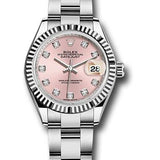 Rolex Steel and White Gold Rolesor Lady-Datejust 28 Watch - Fluted Bezel - Pink Diamond Dial - Oyster Bracelet - 279174 pdo