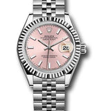 Rolex Steel and White Gold Rolesor Lady-Datejust 28 Watch - Fluted Bezel - Pink Index Dial - Jubilee Bracelet - 279174 pij