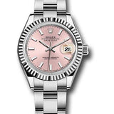 Rolex Steel and White Gold Rolesor Lady-Datejust 28 Watch - Fluted Bezel - Pink Index Dial - Oyster Bracelet - 279174 pio