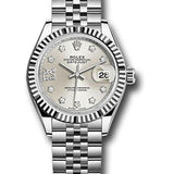 Rolex Steel and White Gold Rolesor Lady-Datejust 28 Watch - Fluted Bezel - Silver Diamond Star Dial - Jubilee Bracelet - 279174 s9dix8dj