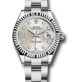 Rolex Steel and White Gold Rolesor Lady-Datejust 28 Watch - Fluted Bezel - Silver Diamond Star Dial - Oyster Bracelet - 279174 s9dix8do