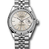 Rolex Steel and White Gold Rolesor Lady-Datejust 28 Watch - Fluted Bezel - Silver Index Dial - Jubilee Bracelet - 279174 sij