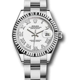 Rolex Steel and White Gold Rolesor Lady-Datejust 28 Watch - Fluted Bezel - White Roman Dial - Oyster Bracelet - 279174 wro