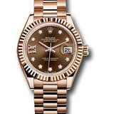 Rolex Everose Gold Lady-Datejust 28 Watch - Fluted Bezel - Chocolate Diamond Star Dial - President Bracelet - 279175 cho9dix8dp