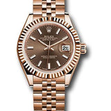 Rolex Everose Gold Lady-Datejust 28 Watch - Fluted Bezel - Chocolate Index Dial - Jubilee Bracelet - 279175 choij